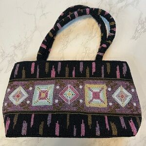 Beaded Black, Purple, and Pink Purse